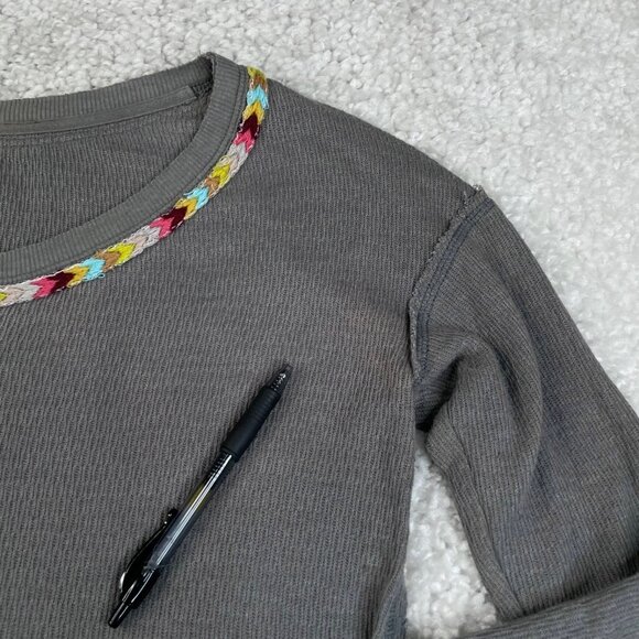 Free People Thermal Rainbow Stitched Henley Top Grey - Picture 7 of 13